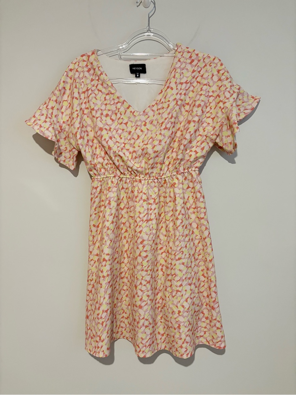 Heyson printed v‎ neck ruffle dress orange yellow size small